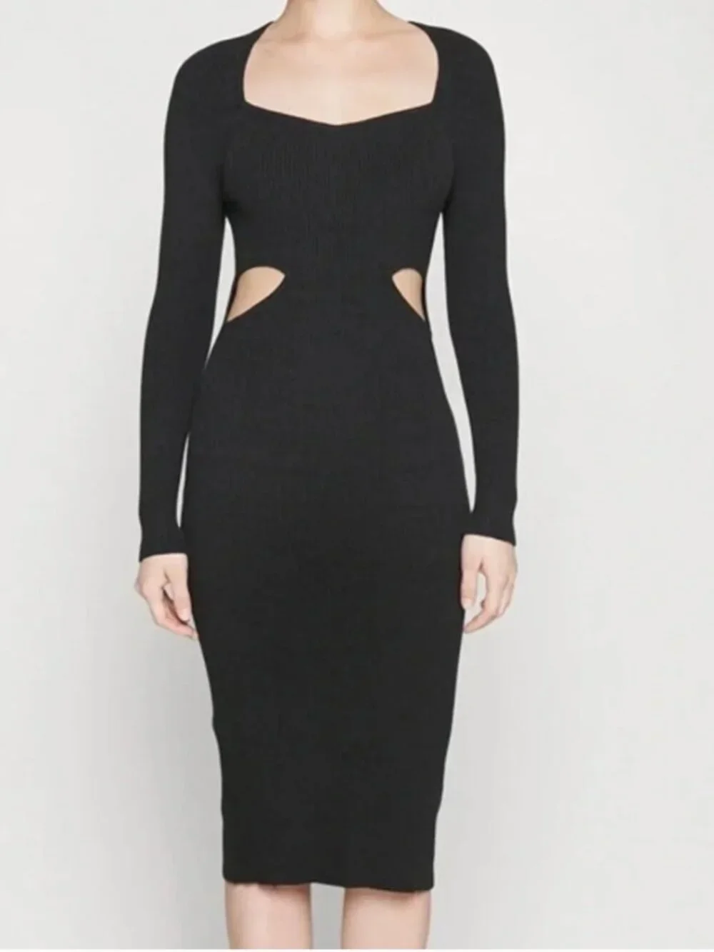 Abercrombie & Fitch Ribbed Knit Cut Out Maxi Dress Women’s Size XL Tall Black Lo